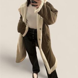 WeWoreWhat Olive Teddy Jacket with Cream Lining